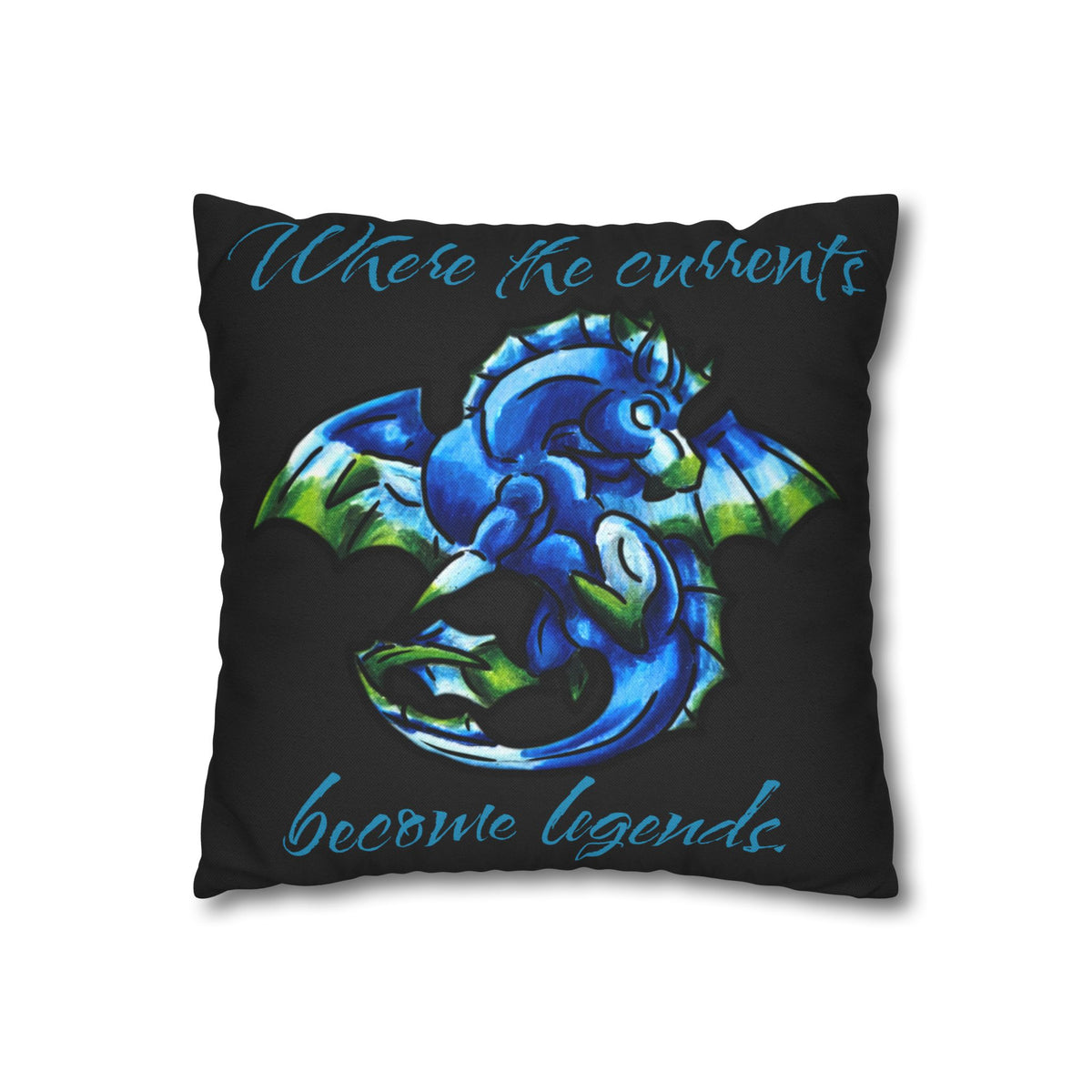 Chibi Water Dragon Art- Elemental- Aquatic Fantasy Creature- Double-Sided Pillow Case