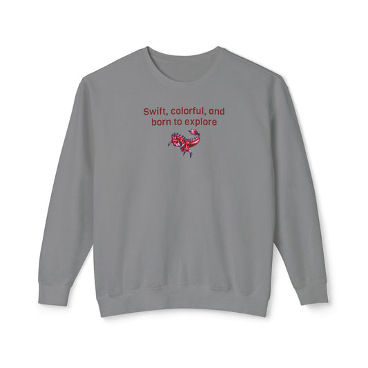 Chibi Mehr the Garudimimus- Swift & colorful- Feathered Dino- Prehistoric Dinosaur- Crewneck