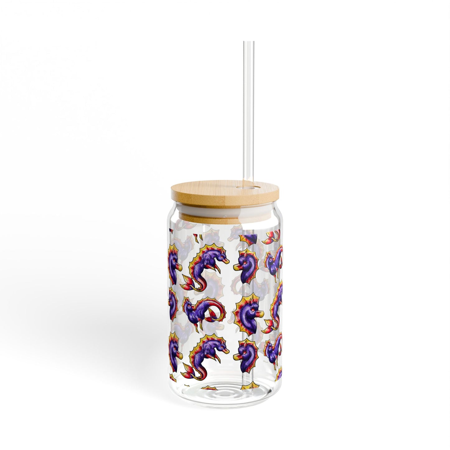 Chibi Sunset Hippocampus- Pattern- Marine Fantasy Illustration- Fantasy Ocean Art- Glass Tumbler, 16oz