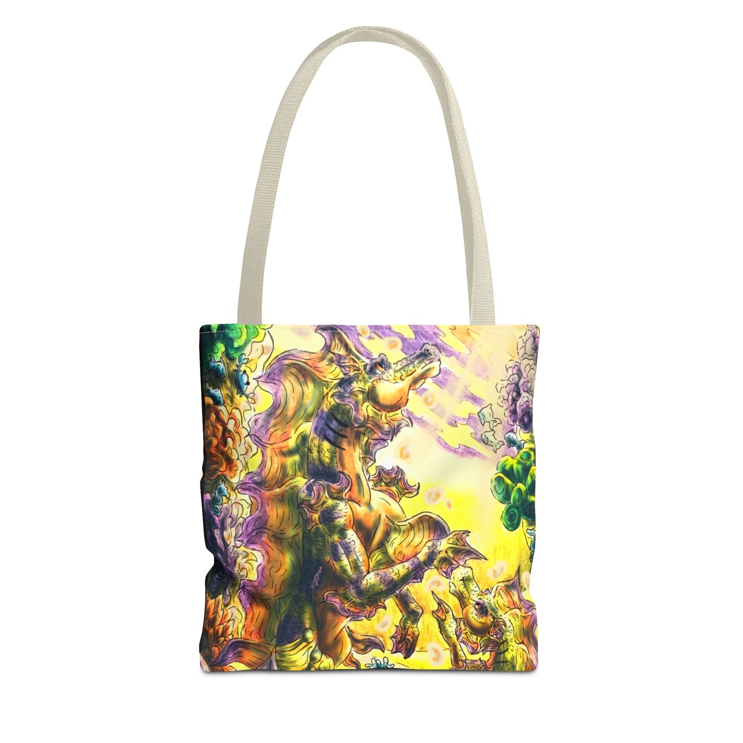 Sunrise Hippocampus – Golden Ocean Fantasy Art – Warm Fantasy Sea Creature Art-Double-Sided Tote Bag