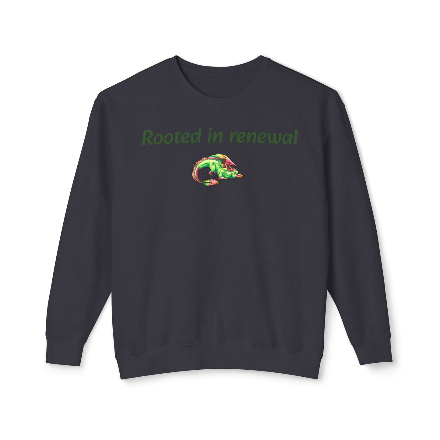 Chibi Spring Dragon- Rooted in Renewal Sweathshirt- Fantasy Nature- Mythical Creature- Forest Guardian Art - Dragon Lover Gift - Unisex Crewneck