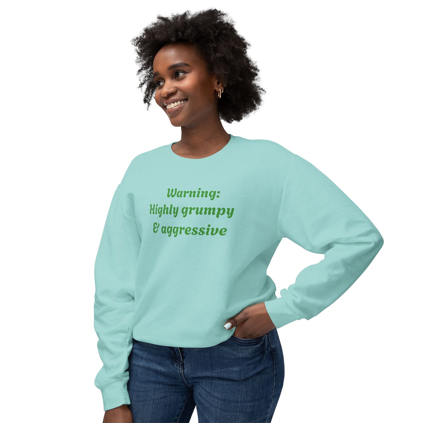 Arlith- Emerald Dragon – Aggressive Green Fantasy Dragon Art – Warning: Grumpy & Aggressive Crewneck – Mythical Creature– Dragon Lover Gift Unisex Crewneck