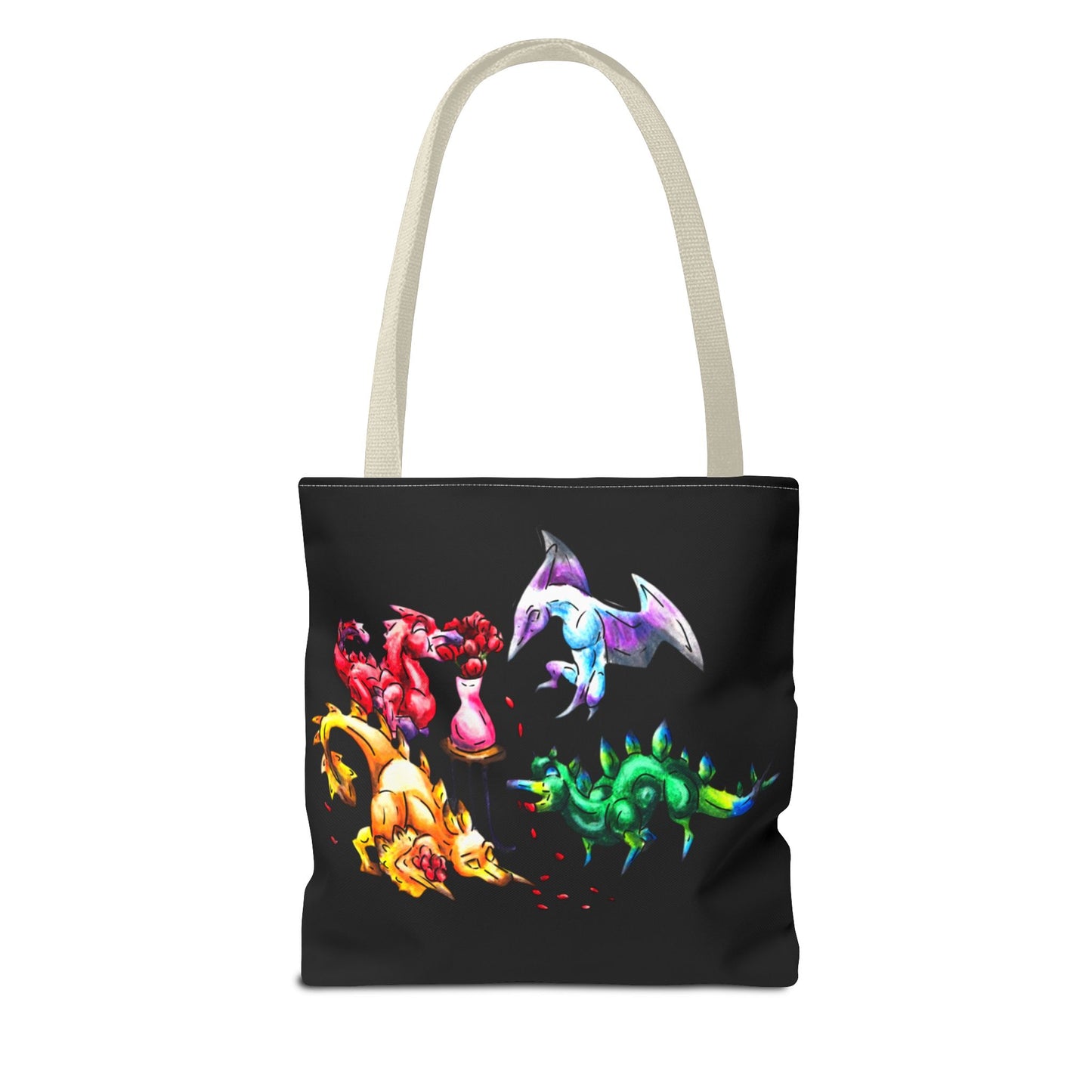 Valentine Cuties- Dinosaur Groupings – Chibi Fantasy Animal Art – Valentine's Day Art – Dinosaur Decor – Valentine Lover Gift- Tote Bag