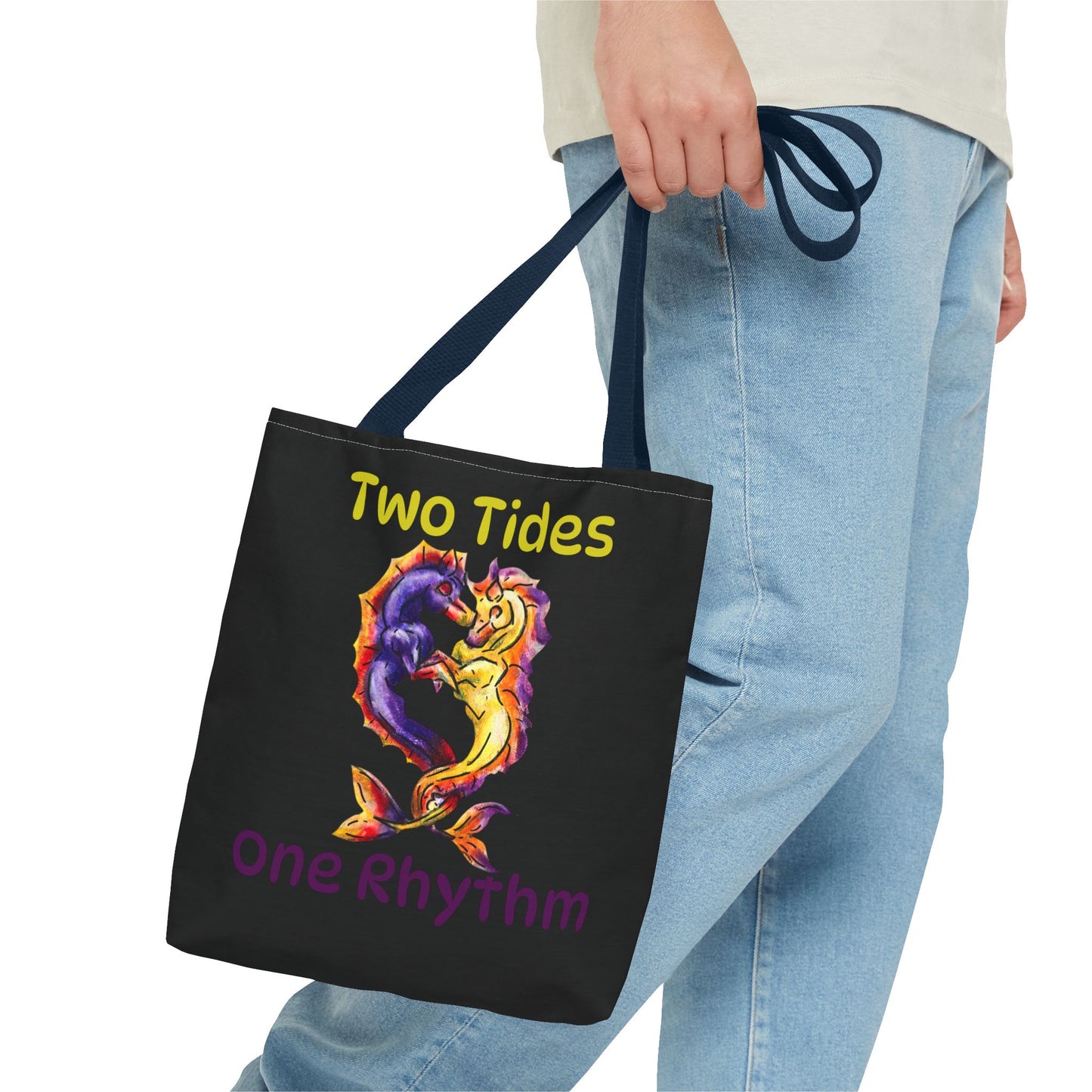 Chibi Dual Hippocampus – Dual Ocean Fantasy Art – Hippocampus Pair- Double-sided Tote Bag