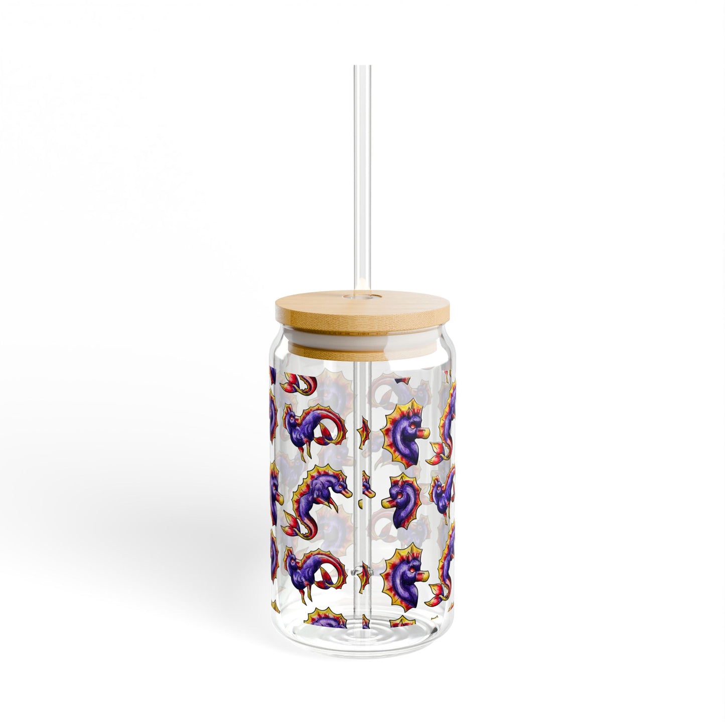 Chibi Sunset Hippocampus- Pattern- Marine Fantasy Illustration- Fantasy Ocean Art- Glass Tumbler, 16oz