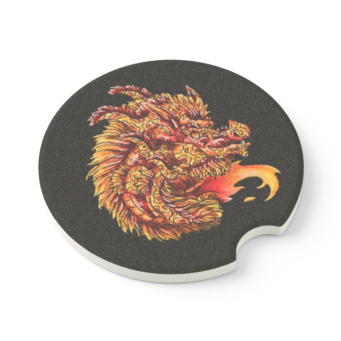 Fire Dragon Head Soapstone Car Coaster 2 PC