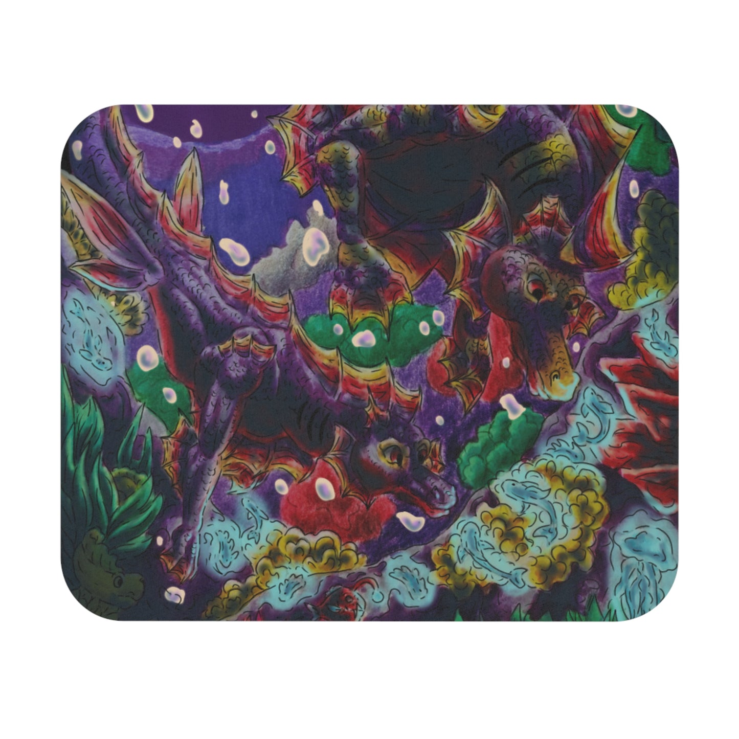 Sunset Hippocampus- Vibrant Ocean Fantasy Art- Marine Fantasy Illustration- Fantasy Ocean Art- Mouse Pad
