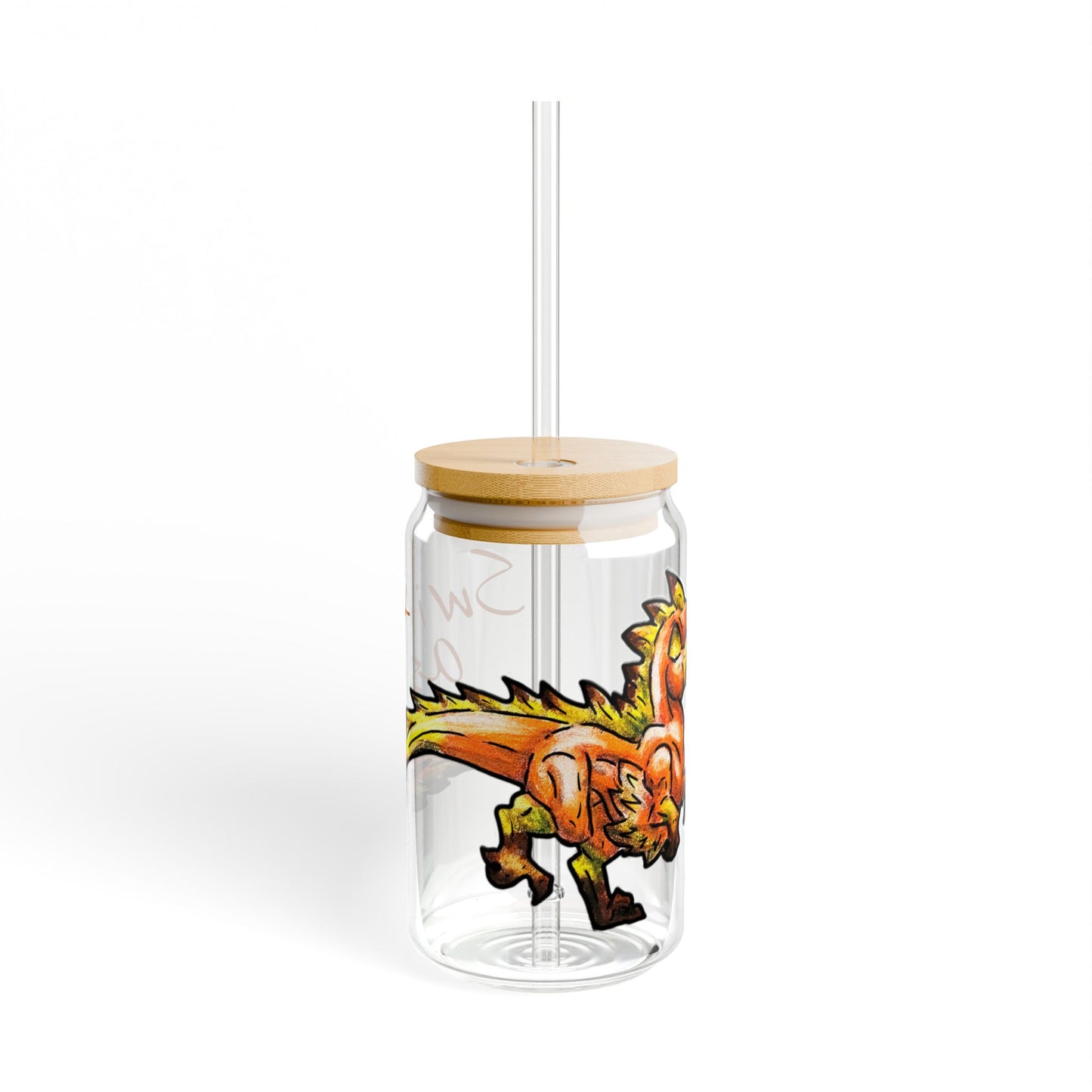 Chibi Caena the Raptor- Swift- Dinosaur art- Prehistoric- Glass Tumbler 16oz