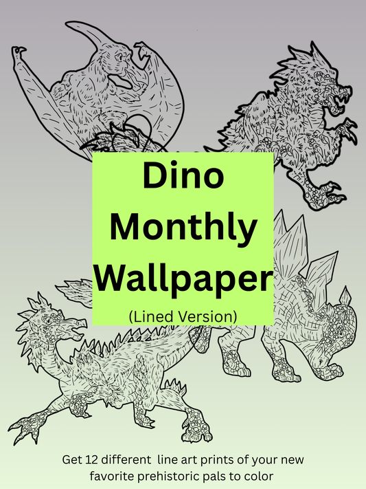 12 Dinosaur Print Pack DIGITAL DOWNLOAD Line Art Version