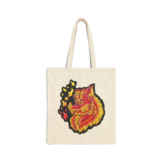 Fire Dragon Heads Cotton Canvas Tote Bag