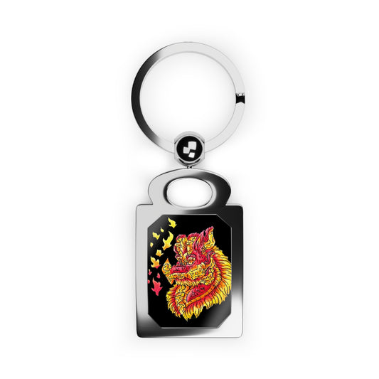 Fire Dragon Head Rectangle Photo Keyring