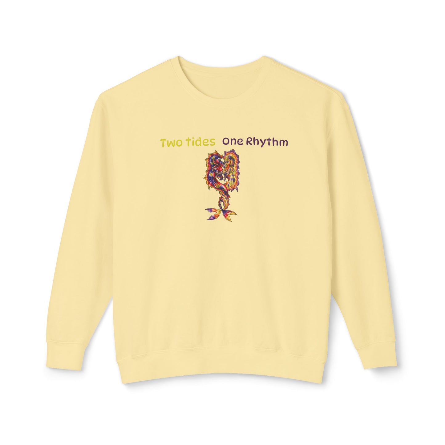 Dual Hippocampus – Two Rhythms- Dual Ocean Fantasy Art – Hippocampus Pair- Unisex Crewneck
