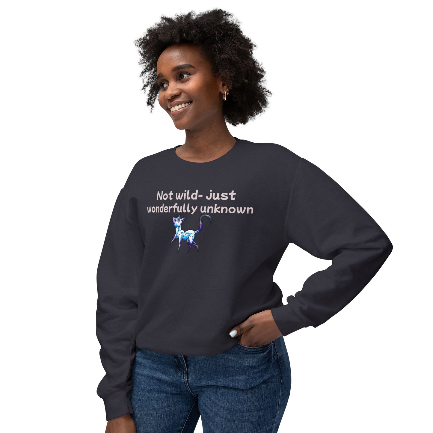 Chibi Slictine the Cat- Not Wild- Fantasy Cat- Cute Creature Art- Nature Animal-Unisex Crewneck