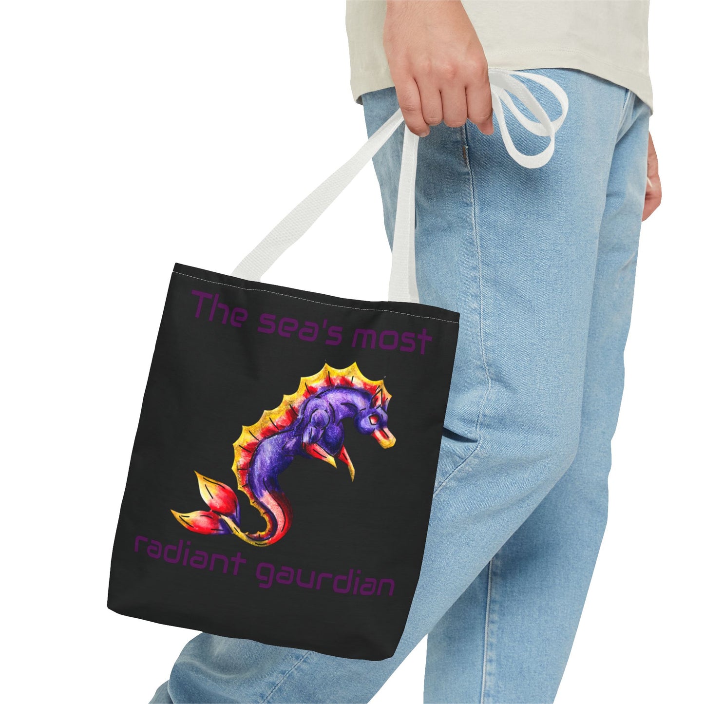 Chibi Sunset Hippocampus- Vibrant Ocean Fantasy Art- Marine Fantasy Illustration- Fantasy Ocean Art- Double-sided Tote Bag