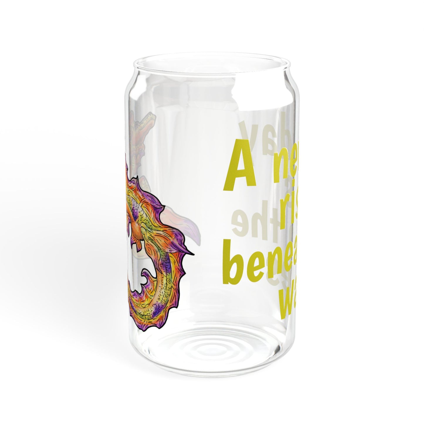 Chibi Sunrise Hippocampus – New Day- Golden Ocean Fantasy Art – Warm Fantasy Sea Creature Art- Glass Tumbler 16oz