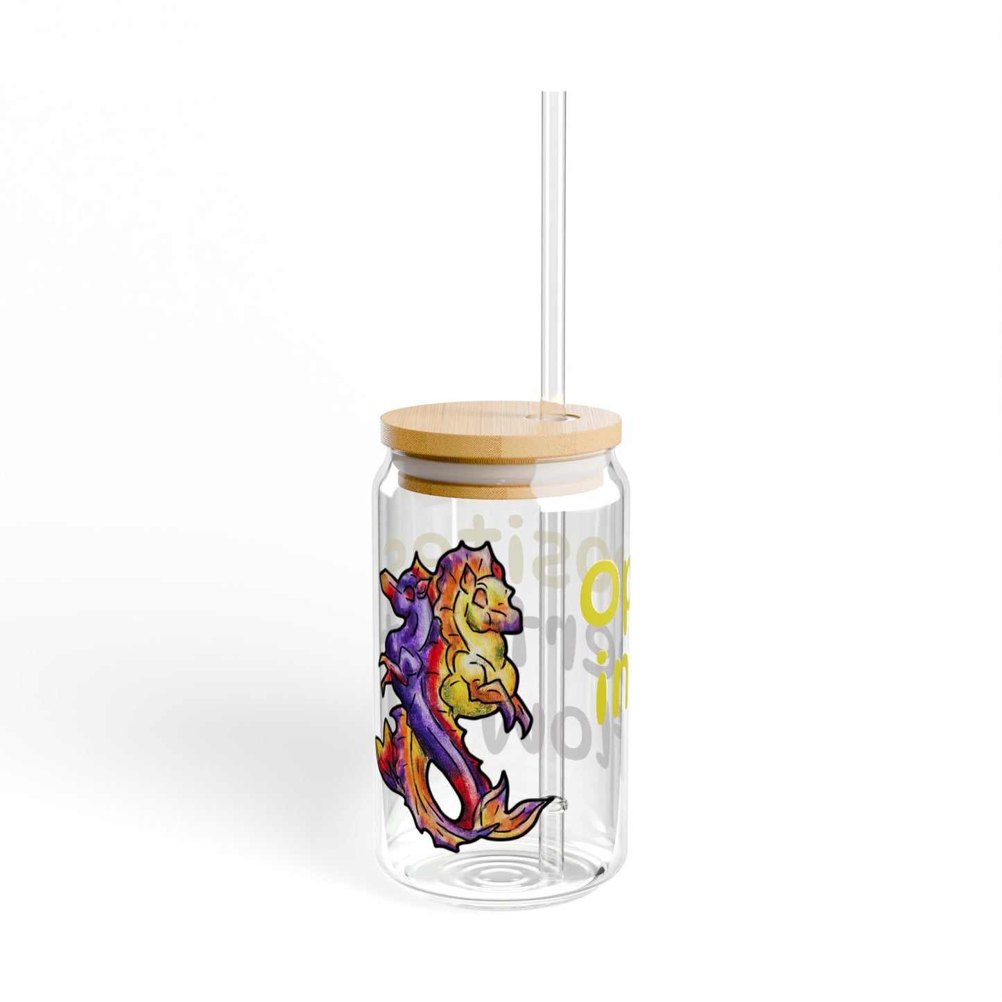 Chibi Dual Hippocampus – Opposite Flow- Dual Ocean Fantasy Art – Hippocampus Pair- Glass Tumbler 16oz