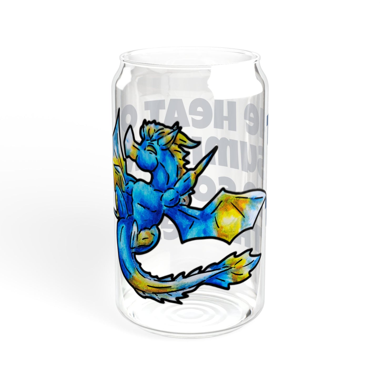 Chibi Summer Dragon- Heat & Soul- Summer Fantasy- Sunlit Tide Dragon- Glass Tumbler 16oz