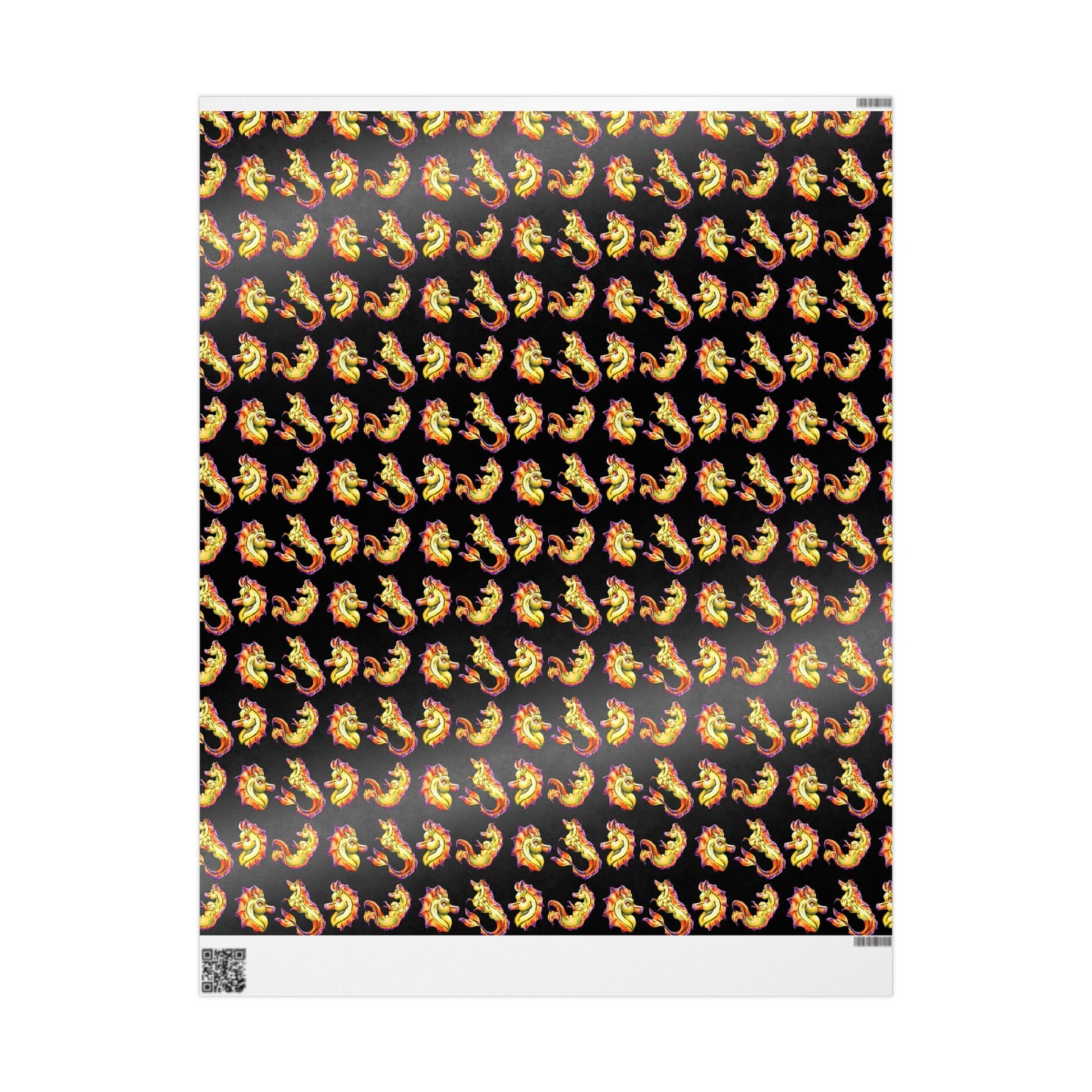 Chibi Sunrise Hippocampus Pattern- Golden Ocean Fantasy Art – Warm Fantasy Sea Creature Art- Wrapping Paper