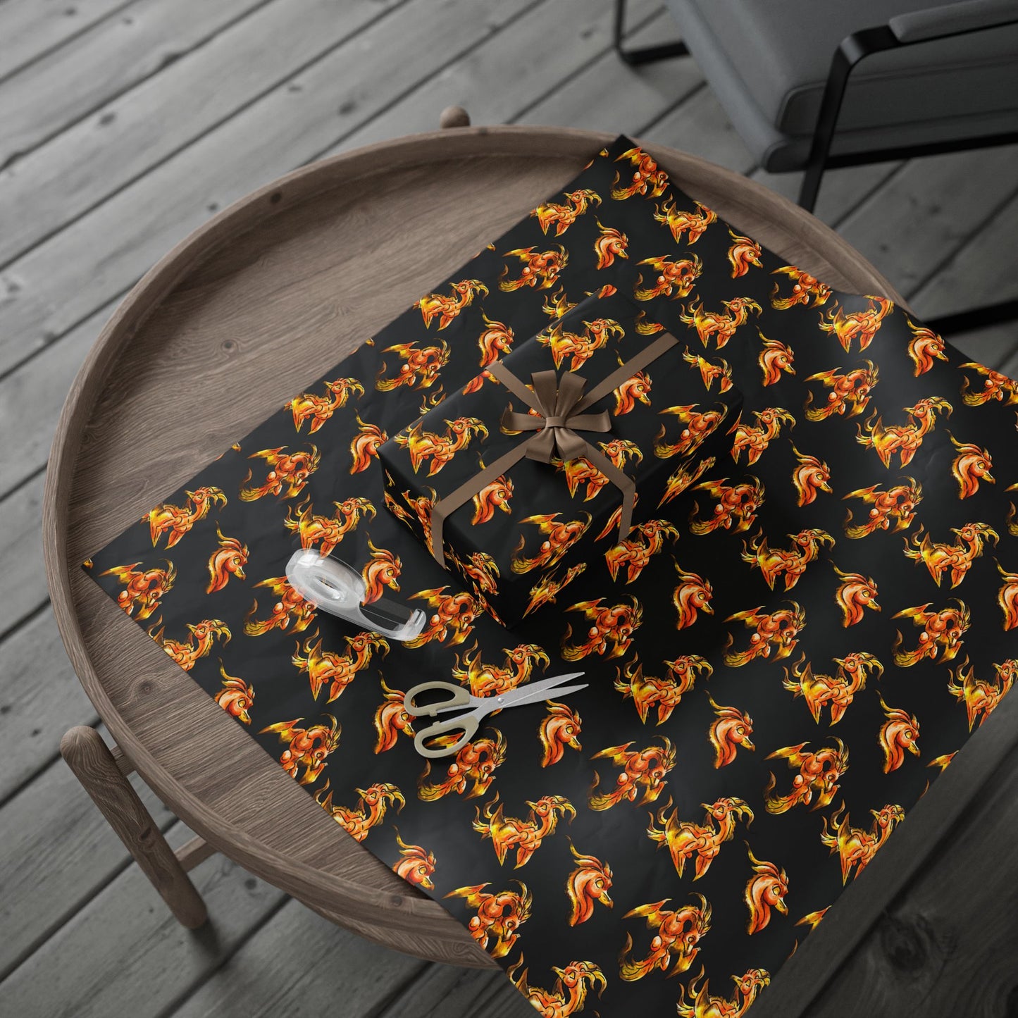 Chibi Cayene the Pheonix Pattern- Fantasy Bird Illustration- Majestic Phoenix- Wrapping paper
