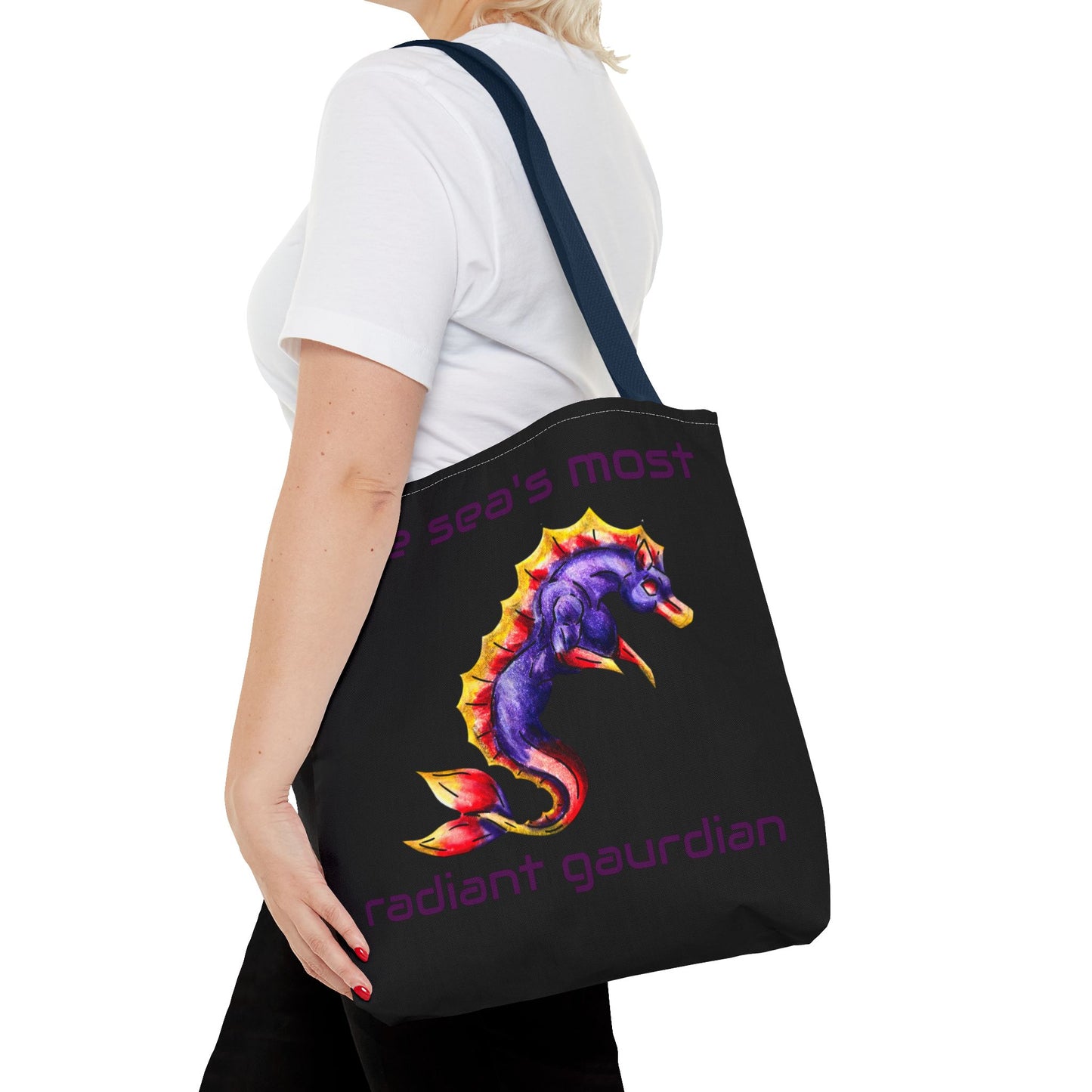 Chibi Sunset Hippocampus- Vibrant Ocean Fantasy Art- Marine Fantasy Illustration- Fantasy Ocean Art- Double-sided Tote Bag
