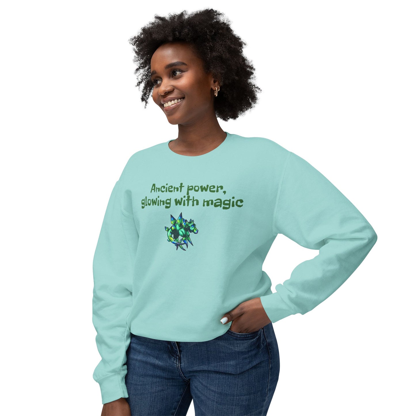 Chibi Arith the Stegosaurus-Ancient Power- Chibi Dinosaur Art- Prehistoric Creature - Unisex Crewneck