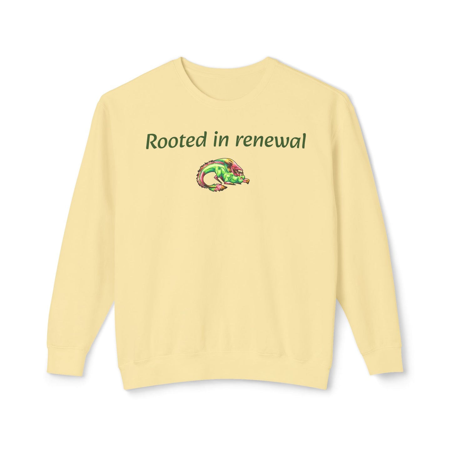 Chibi Spring Dragon- Rooted in Renewal Sweathshirt- Fantasy Nature- Mythical Creature- Forest Guardian Art - Dragon Lover Gift - Unisex Crewneck