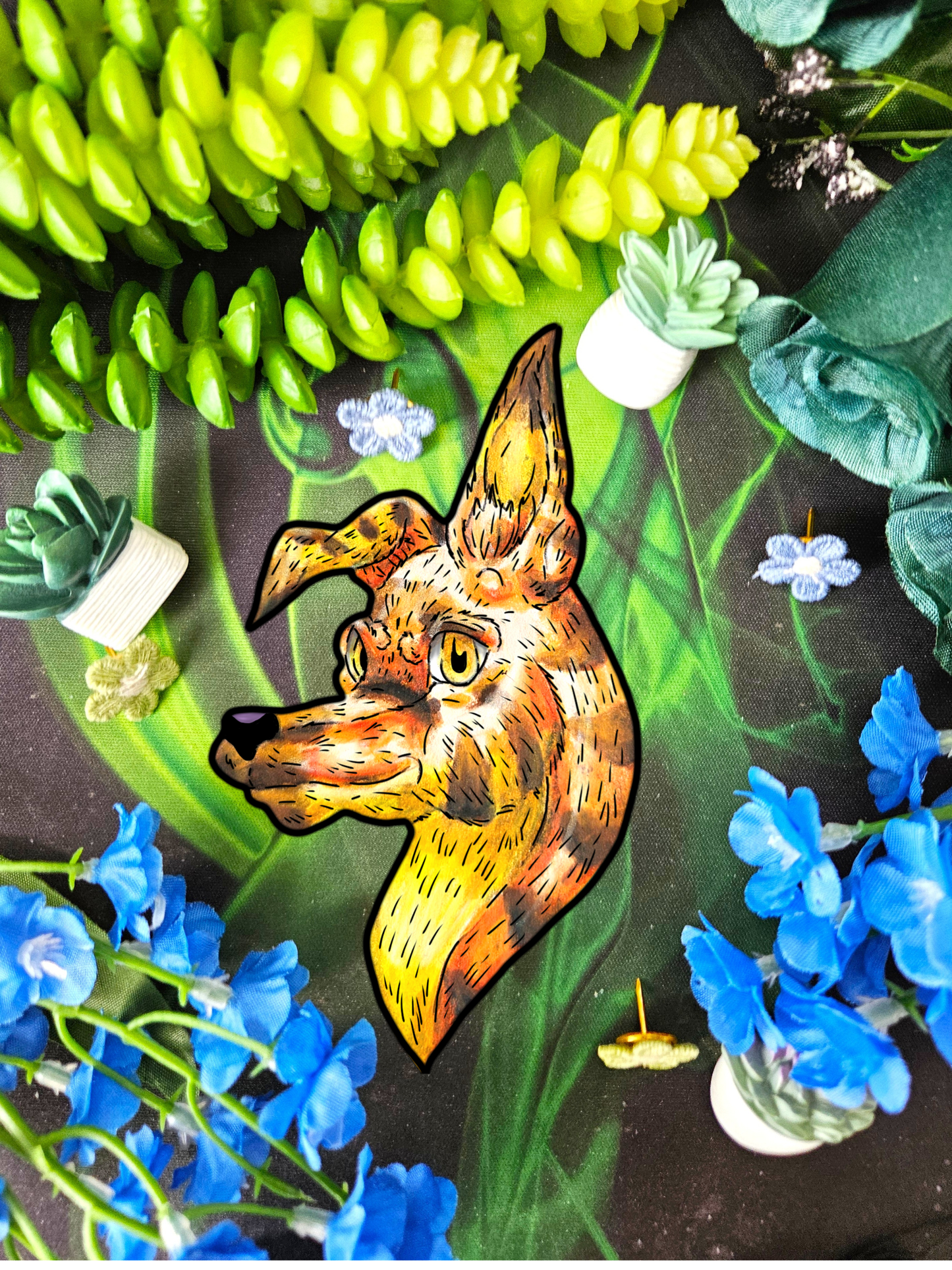 Caenin the Dog- Orange Dog – Warm Fantasy Dog Art – Fantasy Creature Decor – Dog Lover Gift - Head Sticker