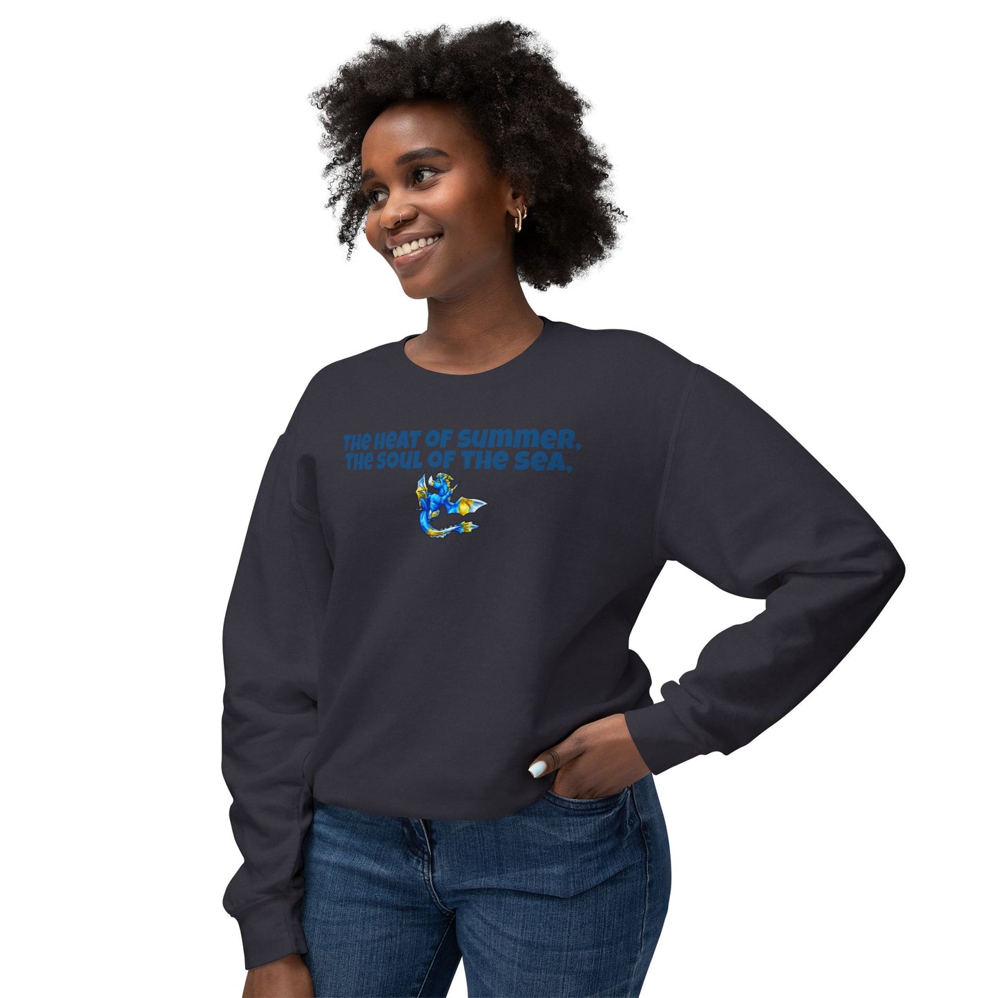 Chibi Summer Dragon- Heat & Soul- Summer Fantasy- Sunlit Tide Dragon- Crewneck