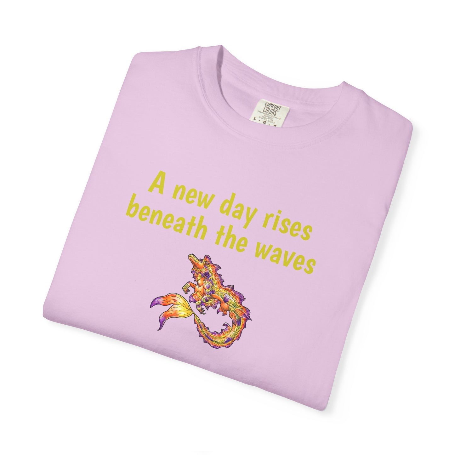 Sunrise Hippocampus – New Day- Golden Ocean Fantasy Art – Warm Fantasy Sea Creature Art- T-Shirt