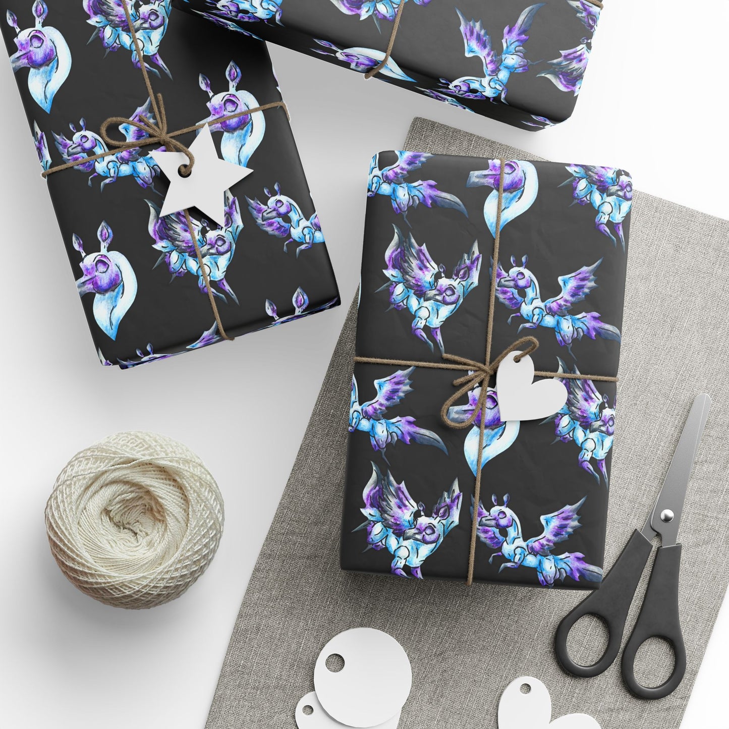 Chib Seleste the Peryton- Fantasy Creature- White Deer Bird- Wrapping Paper
