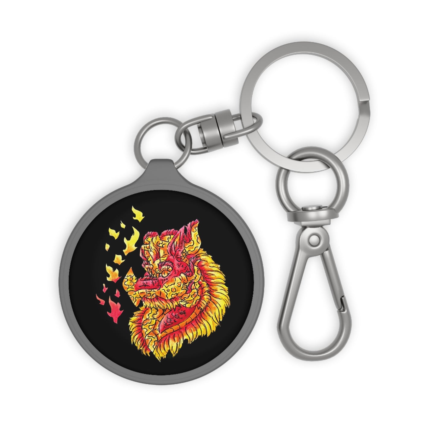 Fire Dragon Head Keyring Tag