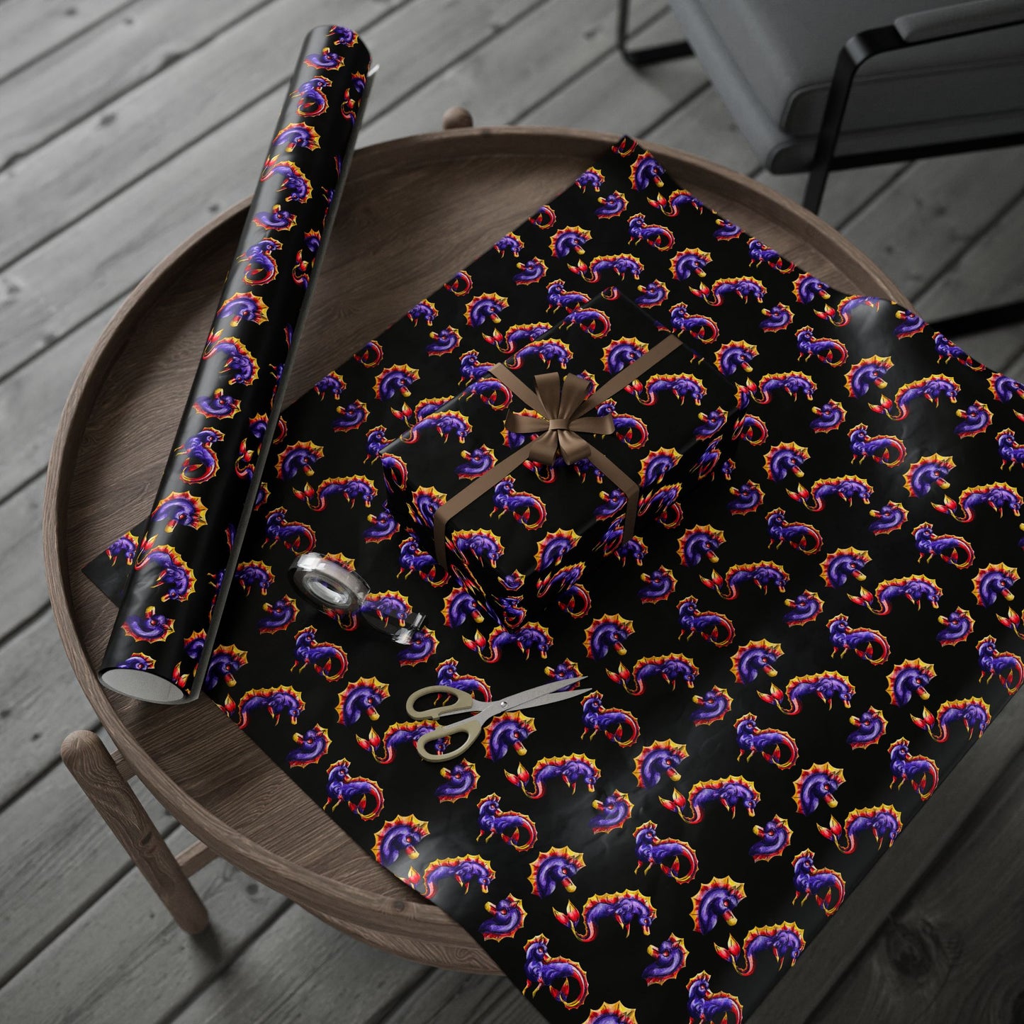 Chibi Sunset Hippocampus- Pattern- Marine Fantasy Illustration- Fantasy Ocean Art- Wrapping Paper