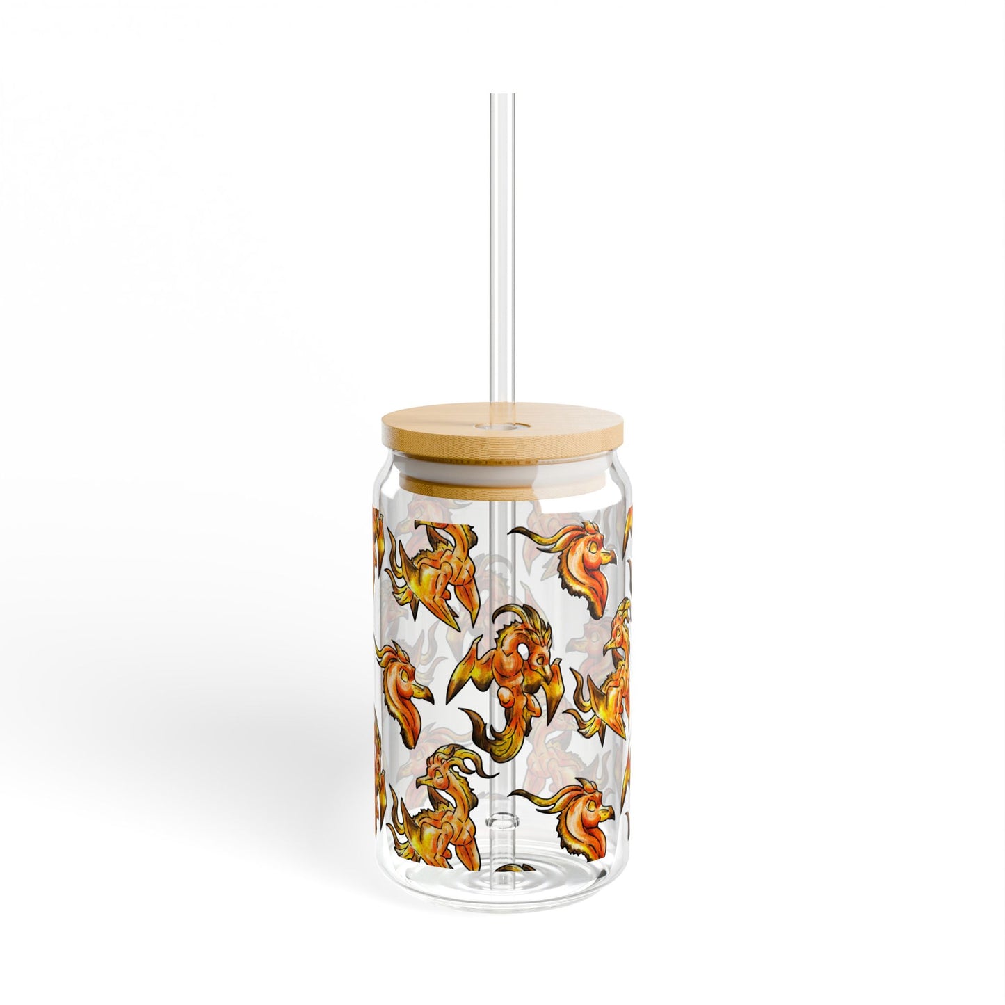 Chibi Cayene the Pheonix Pattern- Fantasy Bird Illustration- Majestic Phoenix- Glass Tumbler, 16oz