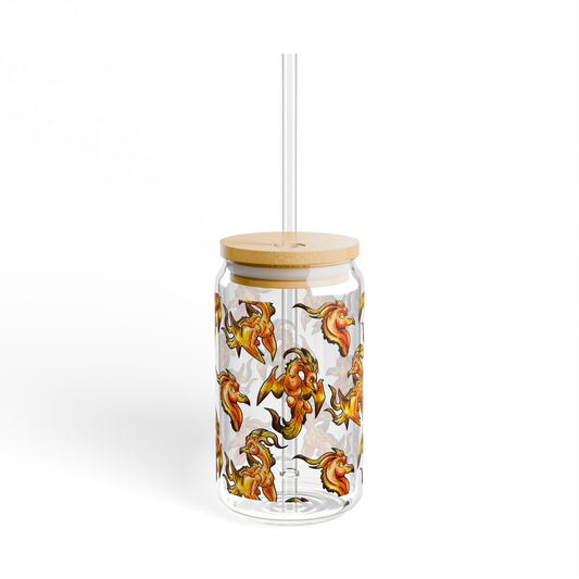 Chibi Cayene the Pheonix Pattern- Fantasy Bird Illustration- Majestic Phoenix- Glass Tumbler, 16oz