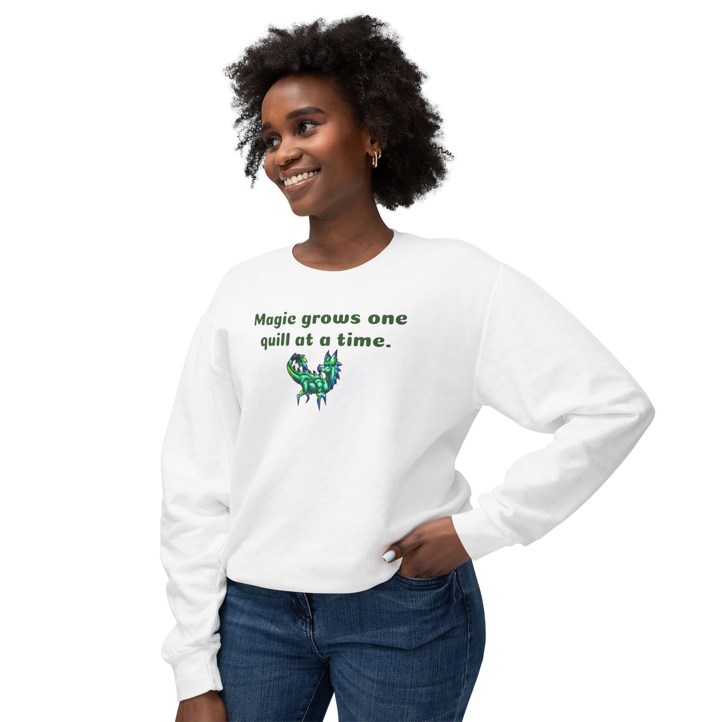 Chibi Arlathia the Hedgehog- Magic Quills- Green Creature Drawing - Cute Animal Illustration- Crewneck