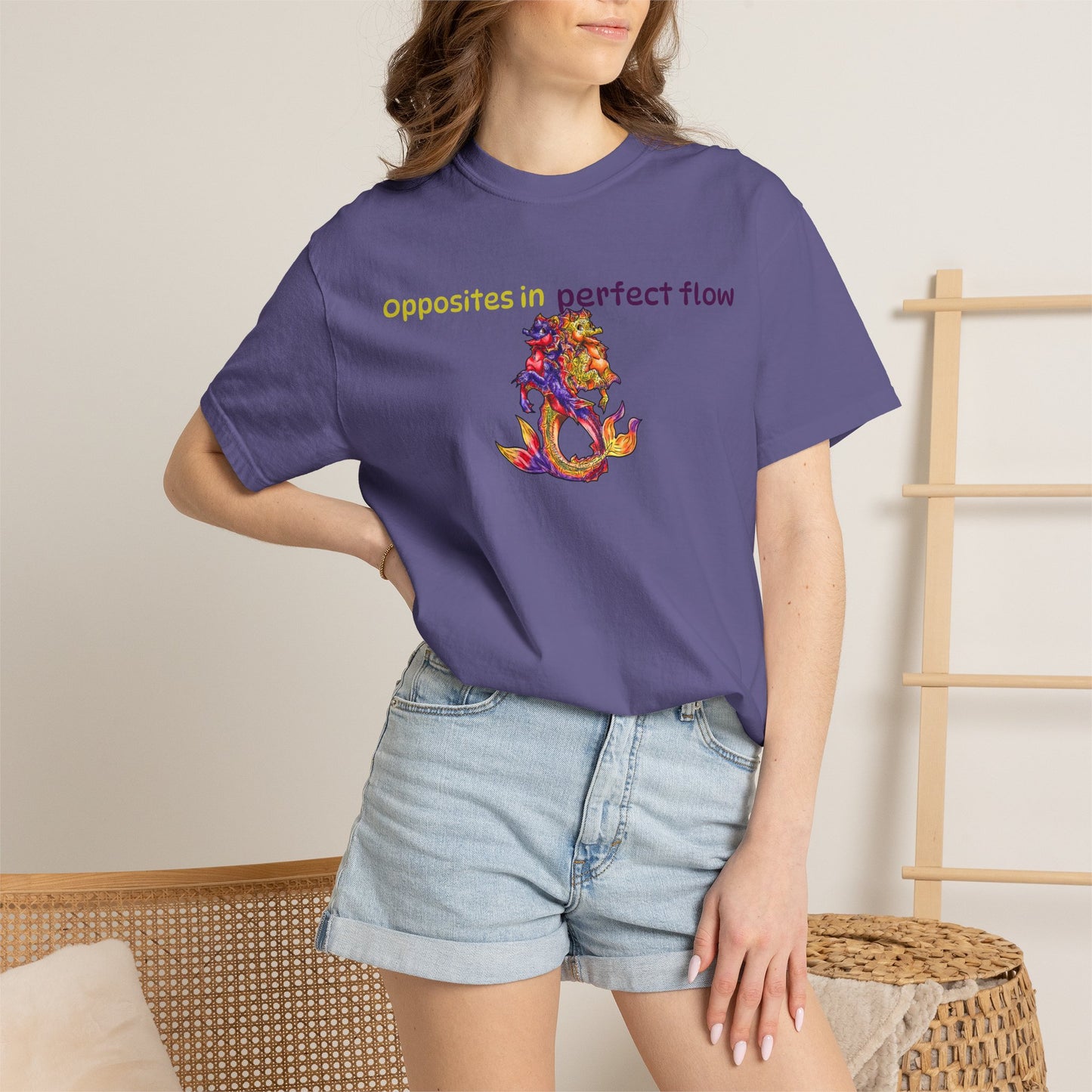 Baby Dual Hippocampus – Opposite Flow- Dual Ocean Fantasy Art – Hippocampus Pair- T Shirt