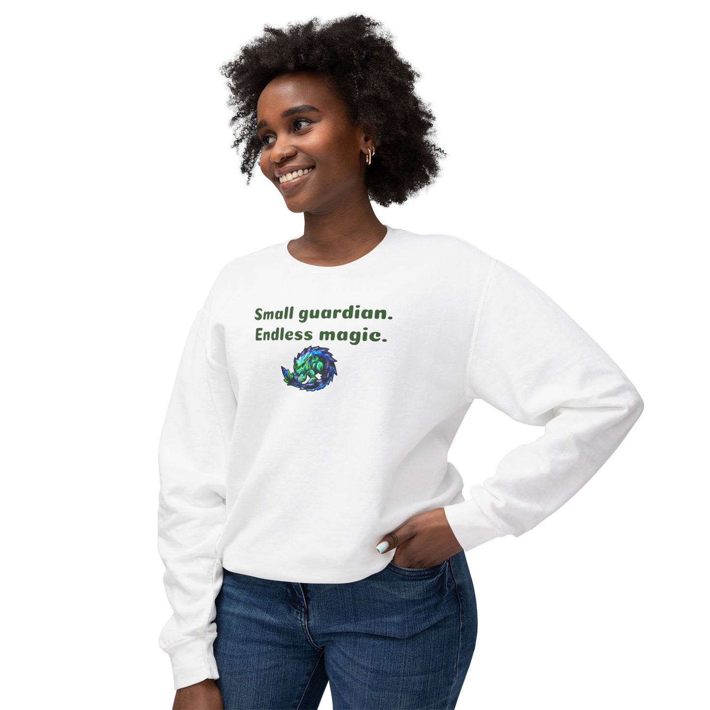 Chibi Arlathia the Hedgehog- Endless Magic- Green Creature Drawing - Cute Animal Illustration- Crewneck