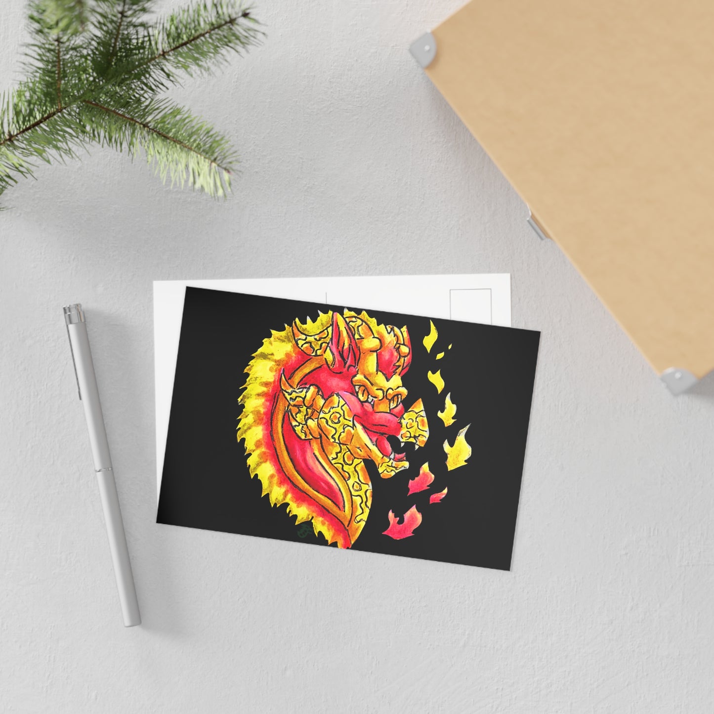 Cutesy Fire Dragon Head of Fine Art Postcards