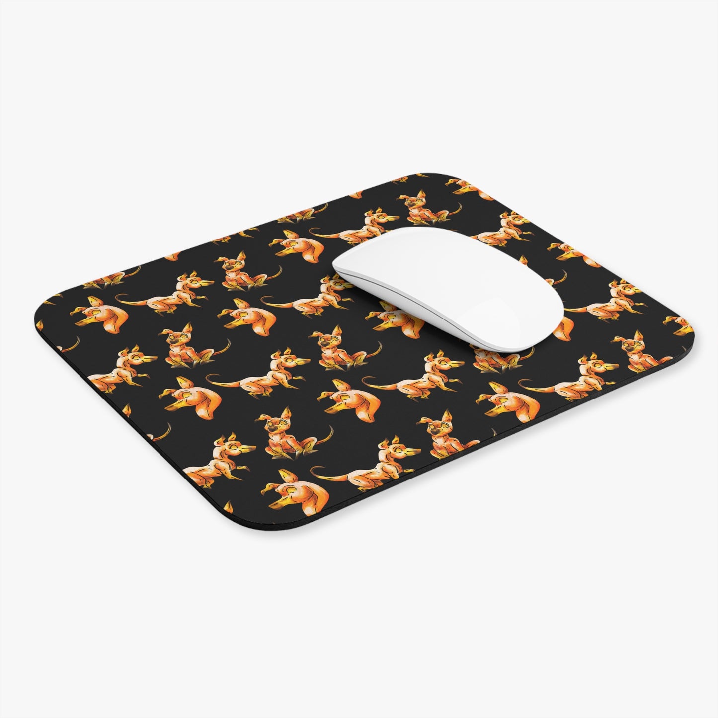 Caenin Pattern- Chibi Orange Dog – Warm Fantasy Dog Art – Fantasy Creature Decor – Dog Lover Gift Mouse Pad (Rectangle)