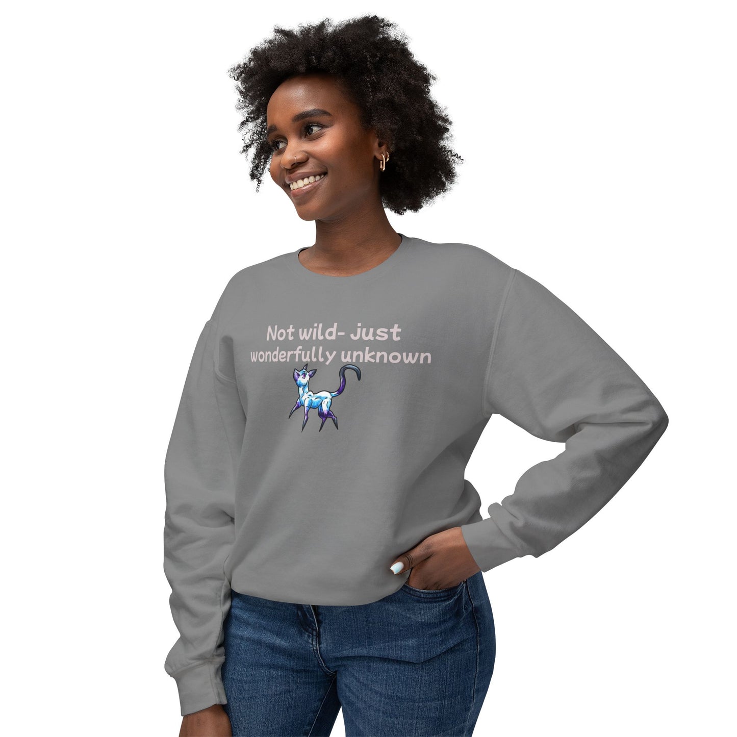Chibi Slictine the Cat- Not Wild- Fantasy Cat- Cute Creature Art- Nature Animal-Unisex Crewneck