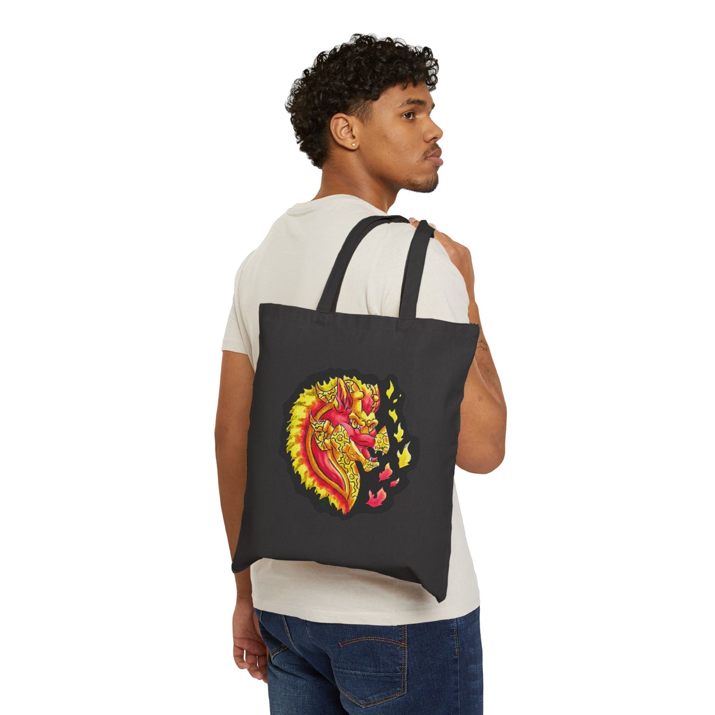 Fire Dragon Heads Cotton Canvas Tote Bag