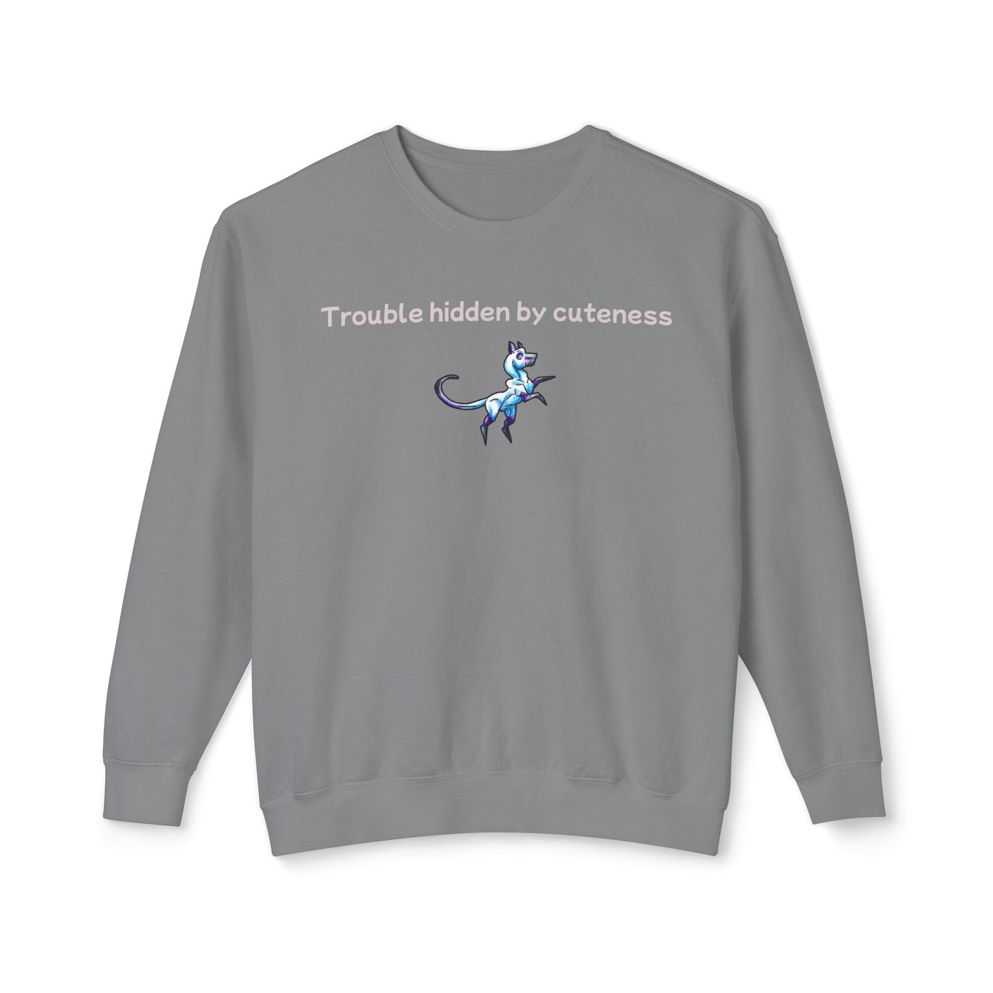 Chibi Slictine the Cat- Trouble- Fantasy Cat- Cute Creature Art- Nature Animal-Unisex Crewneck