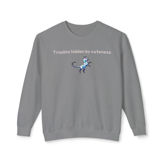 Chibi Slictine the Cat- Trouble- Fantasy Cat- Cute Creature Art- Nature Animal-Unisex Crewneck