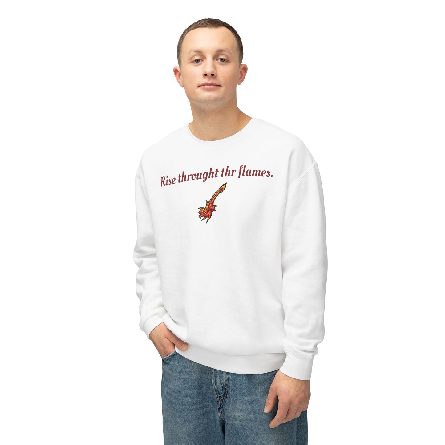 Chibi Fire Dragon- Rise- Elemental- Fantasy Dragon- Crewneck