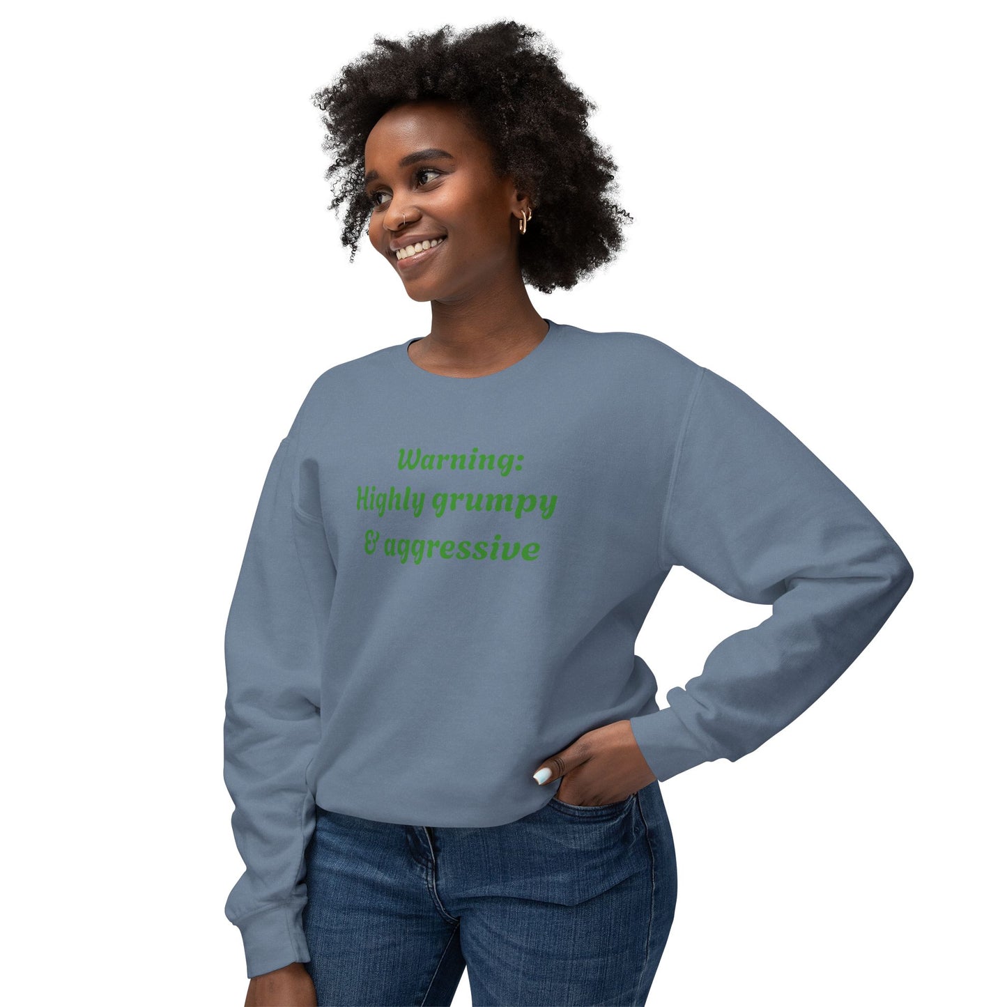 Arlith- Emerald Dragon – Aggressive Green Fantasy Dragon Art – Warning: Grumpy & Aggressive Crewneck – Mythical Creature– Dragon Lover Gift Unisex Crewneck
