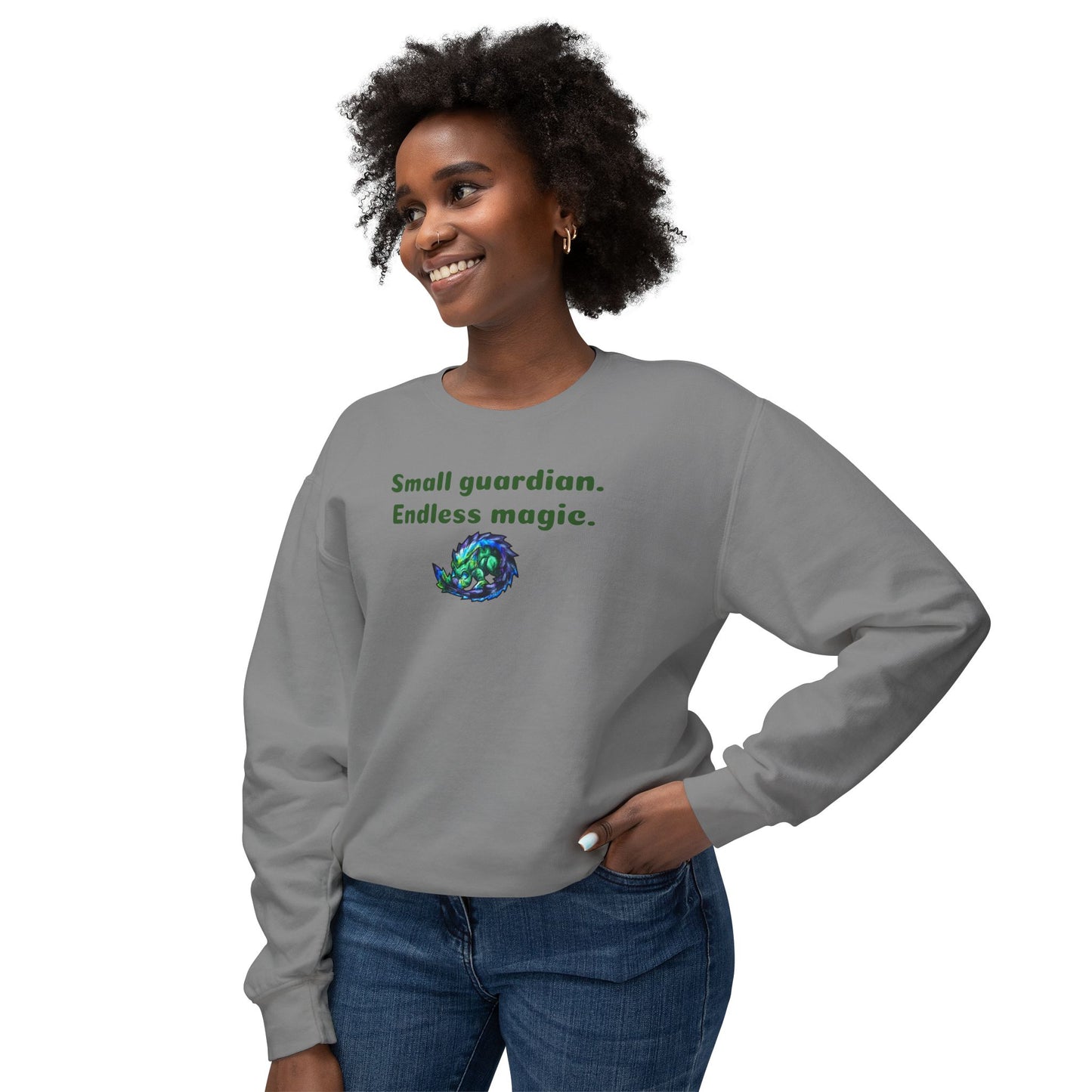 Chibi Arlathia the Hedgehog- Endless Magic- Green Creature Drawing - Cute Animal Illustration- Crewneck