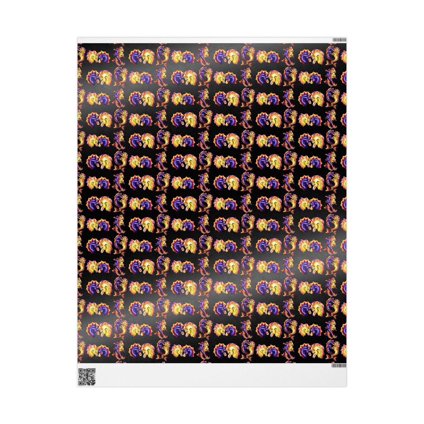 Chibi Dual Hippocampus – Pattern- Dual Ocean Fantasy Art – Hippocampus Pair- Wrapping Paper