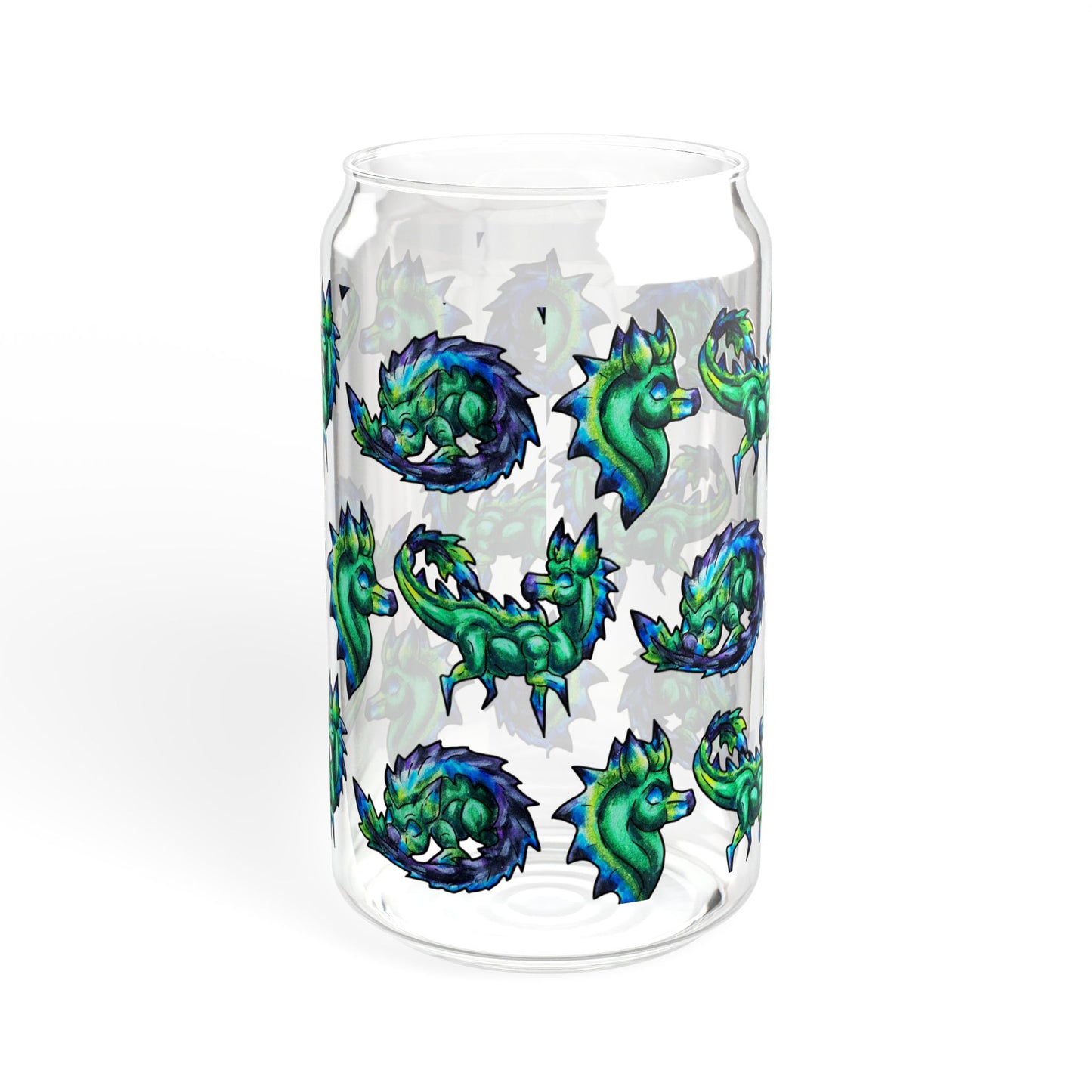 Chibi Arlathia the Hedgehog- Pattern- Green Creature Drawing - Cute Animal Illustration- Glass Tumbler, 16oz