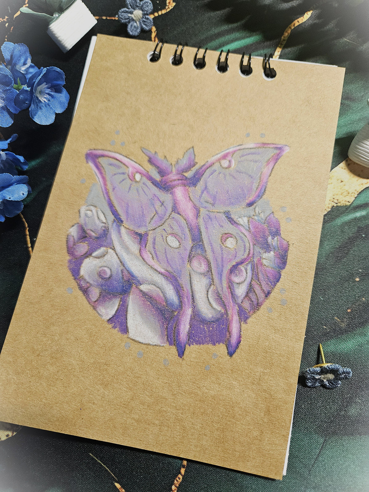 Small Handmade Sketchbook- Notebooks-Pocketbooks- Luna Moth