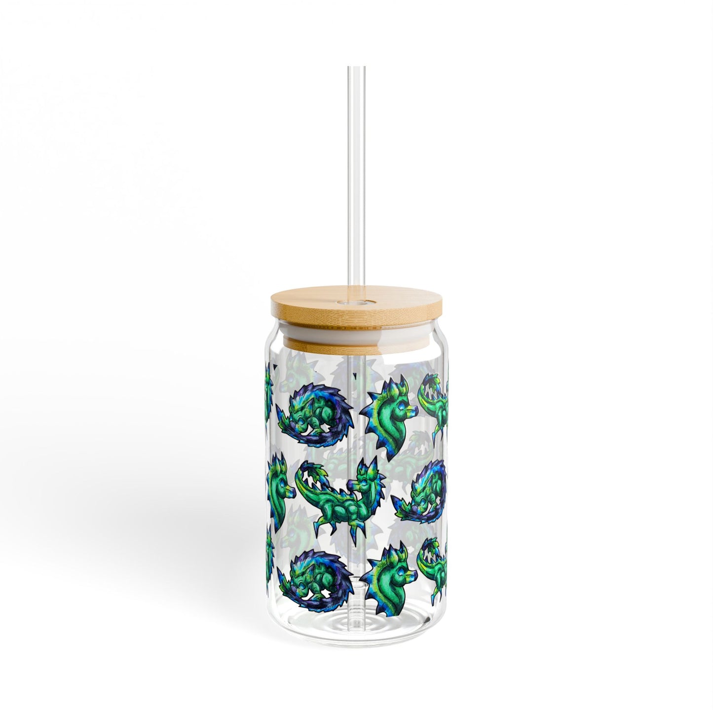 Chibi Arlathia the Hedgehog- Pattern- Green Creature Drawing - Cute Animal Illustration- Glass Tumbler, 16oz
